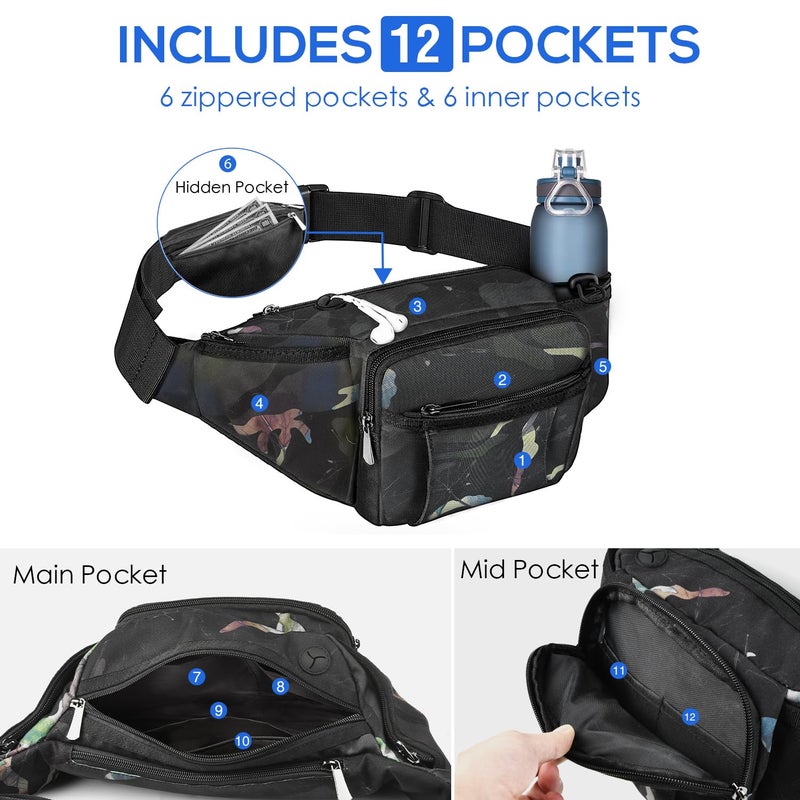 NOOLA Fanny Pack Waist Bag for Men Women  Lightweight Waist Pack with Water Bottle Holder  Adjustable Belt Bag with Multi-Pockets for Hiking  Dog Walking  Outdoor  Cycling  Running  Travel  Floral - Image 4